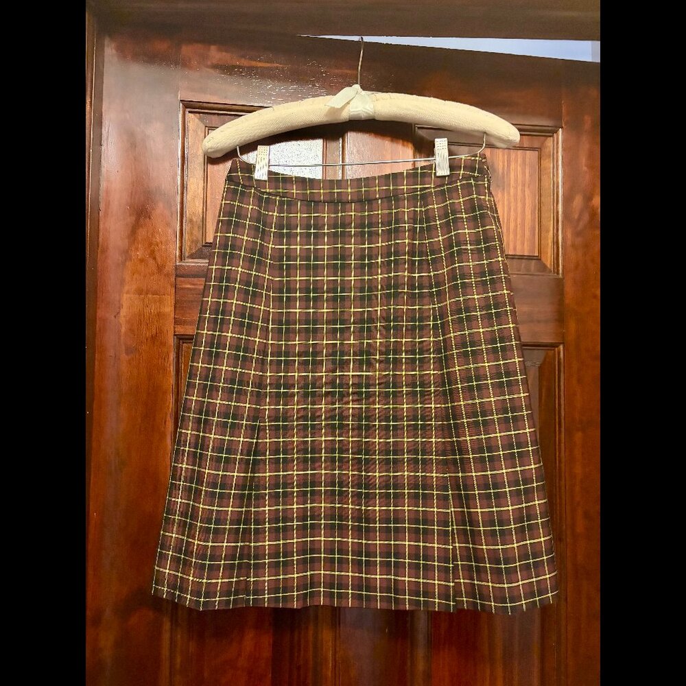 Black, Red, Yellow Vintage Shin Choi Bergdorf Goodman Plaid Skirt (US 4)